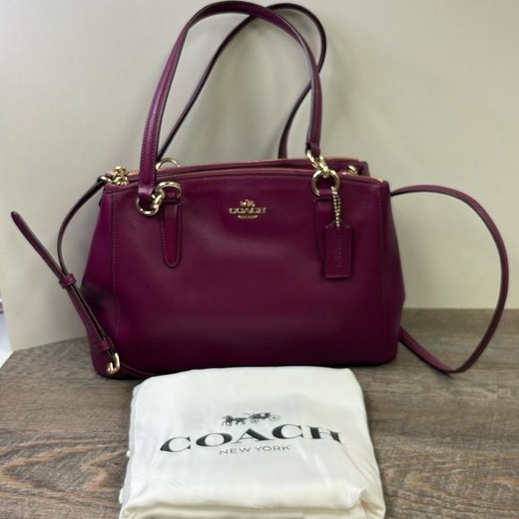 SOLD IN STORE COACH F36637 CHRISTIE CARRYAL FUCHSIA GRAIN LEATHER CROSSBODY - Picture 2 of 14